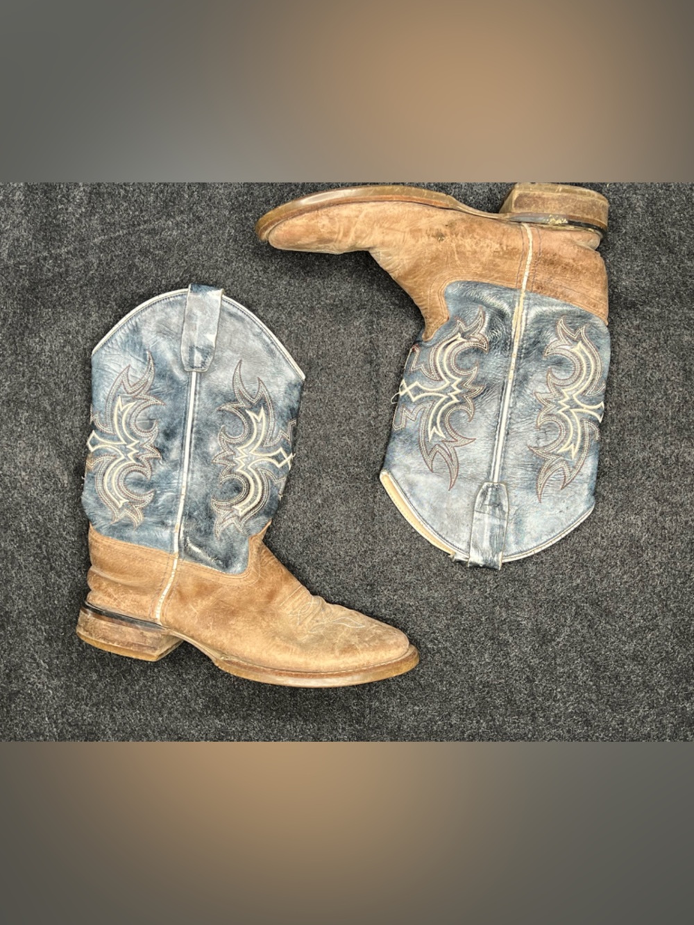 Old West BSY1914 Western Equestrian Boots Blue Brown Leather US Size 4.5